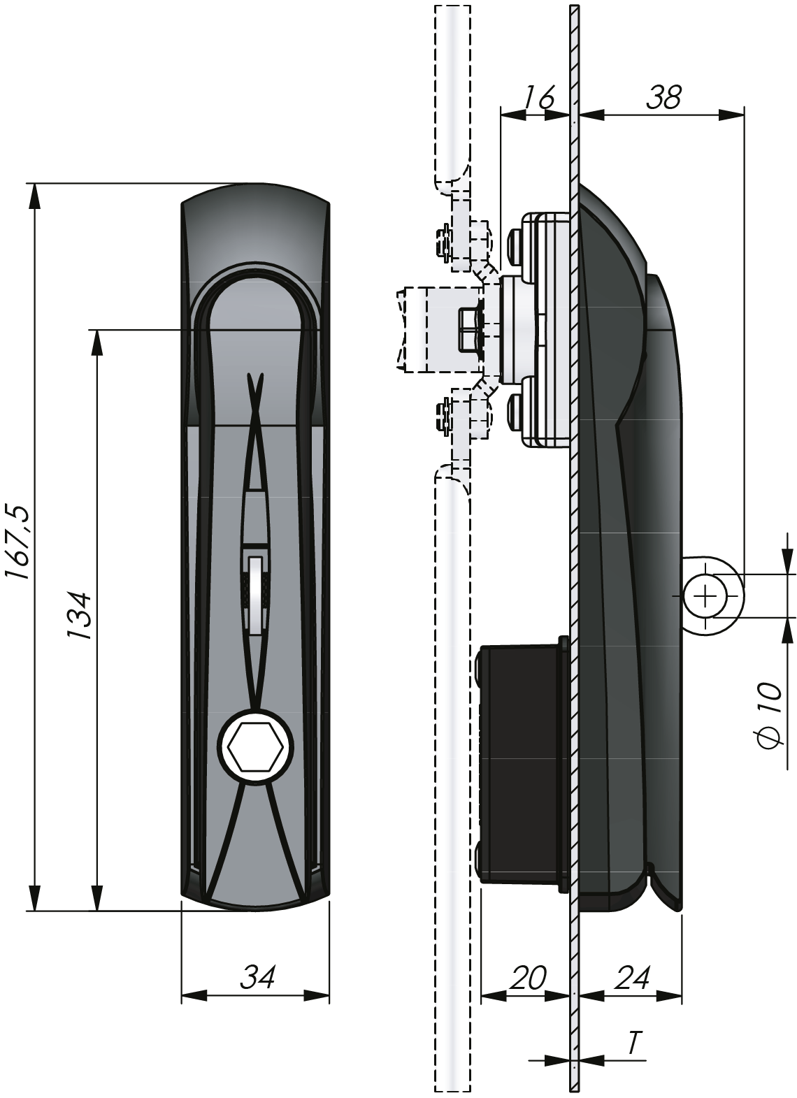 Vision Schwenkhebel Standard mit Betätigung