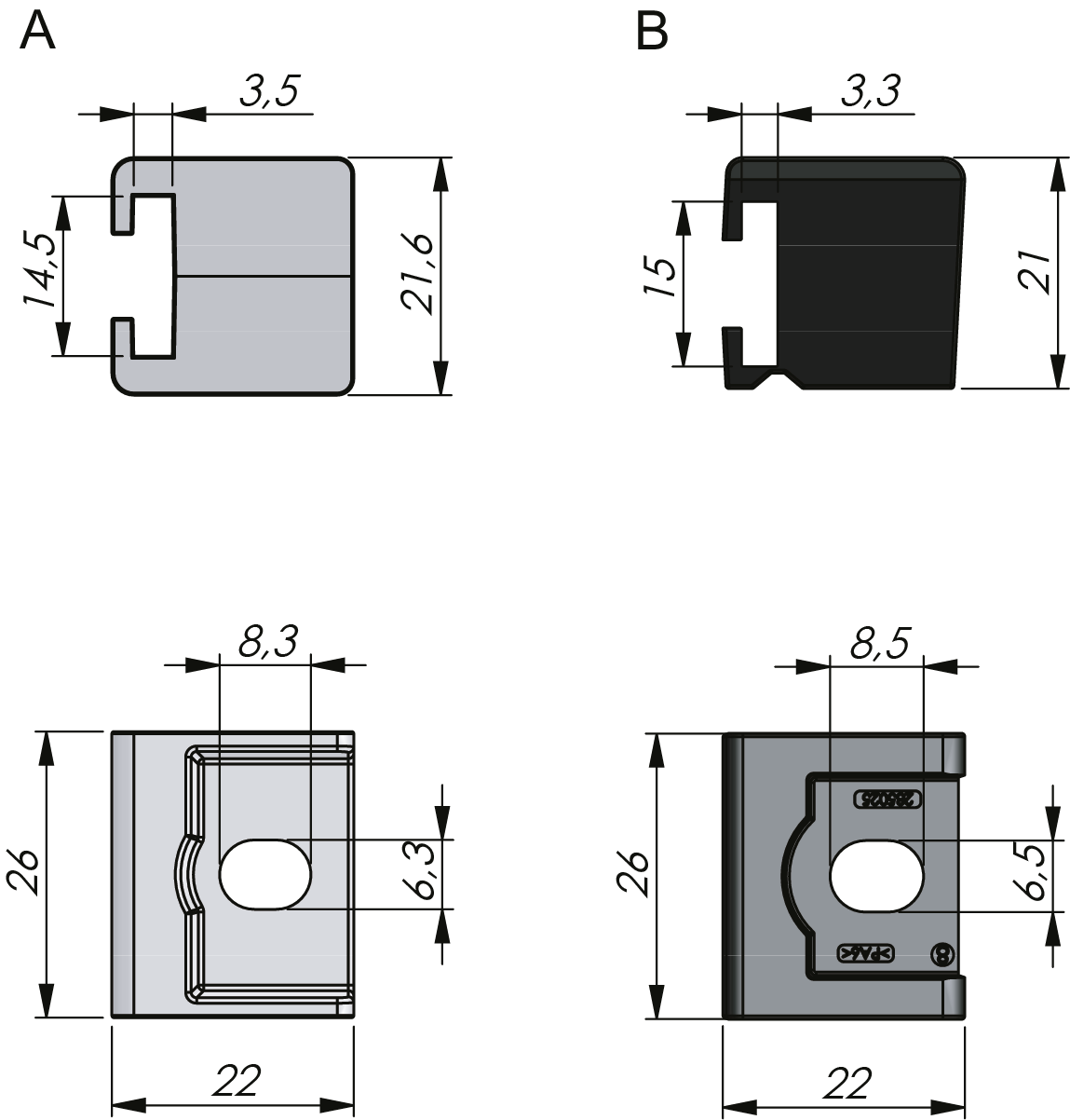 Stabführungen für Flachstäbe