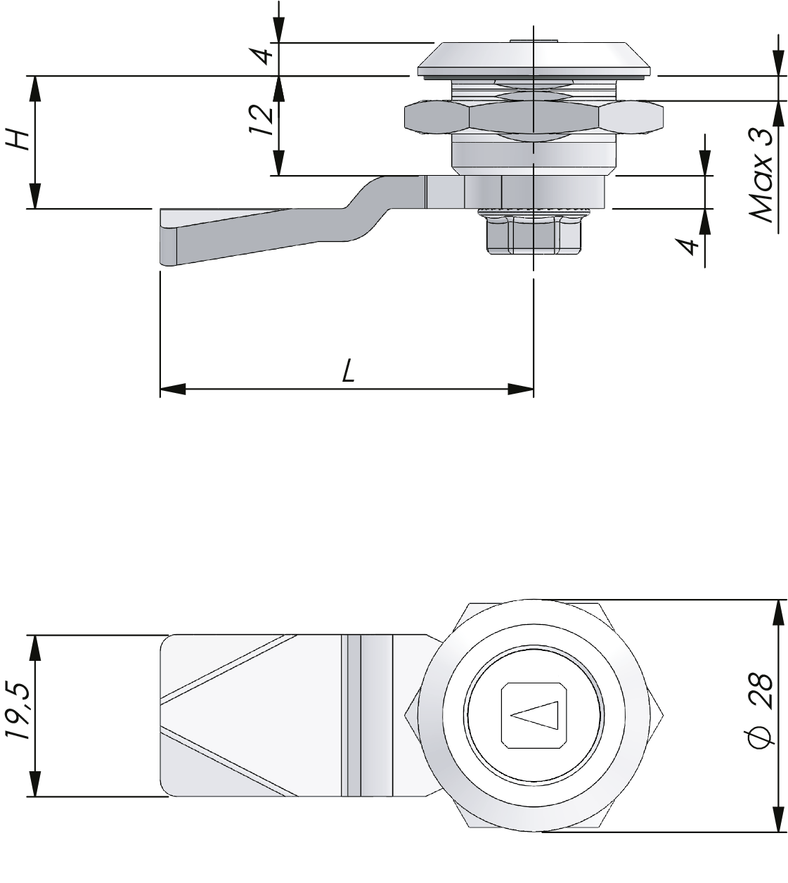 Vibrationsresistenter Drehriegelverschluss 12 mm