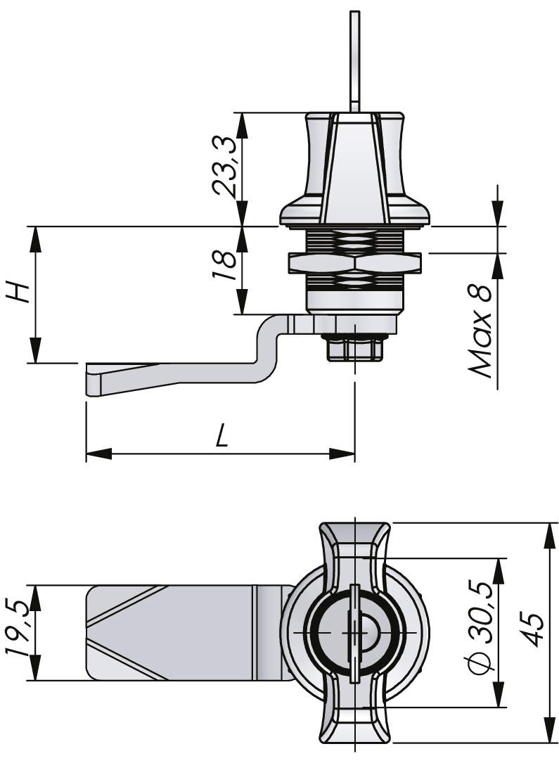 Drehriegelverschluss mit Knebel-Griff 18 mm Drehriegelverschluss mit Knebel-Griff 18 mm