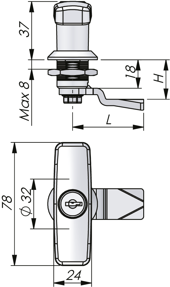 Drehriegelverschluss T-Griff 18 mm Drehriegelverschluss T-Griff 18 mm