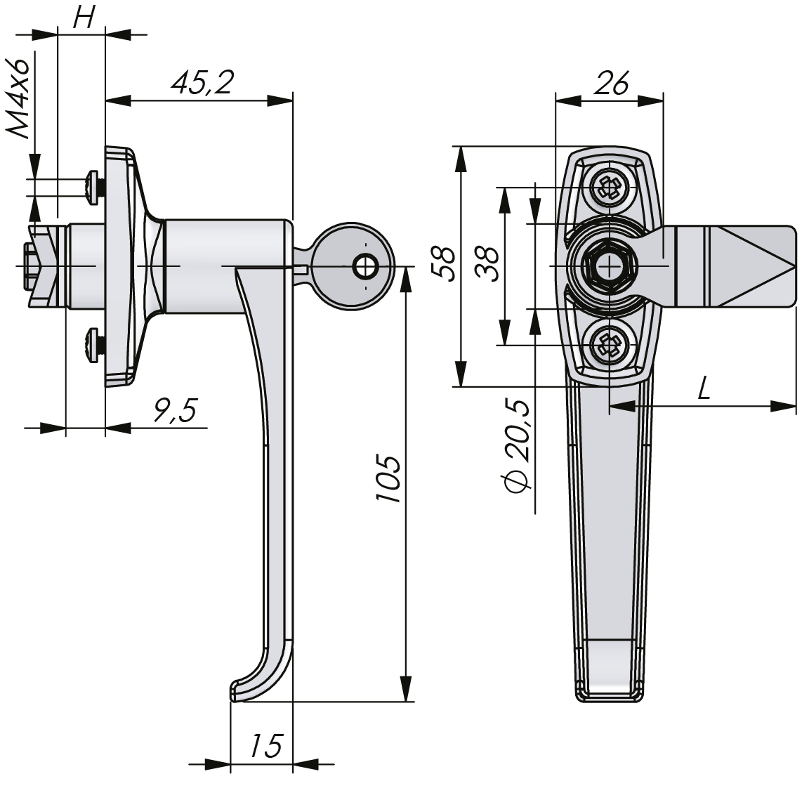 Drehriegelverschluss mit L-Griff Drehriegelverschluss mit L-Griff