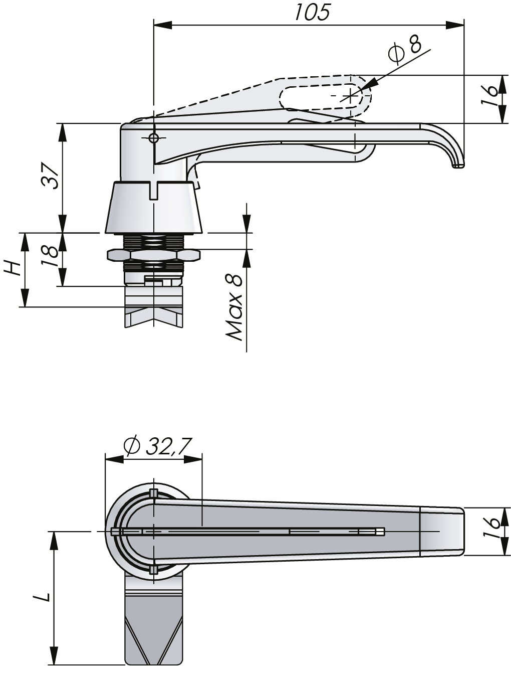 Drehriegelverschluss mit L-Griff Drehriegelverschluss mit L-Griff