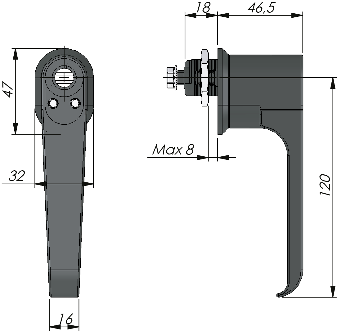 Drehriegelverschluss mit L-Griff Drehriegelverschluss mit L-Griff