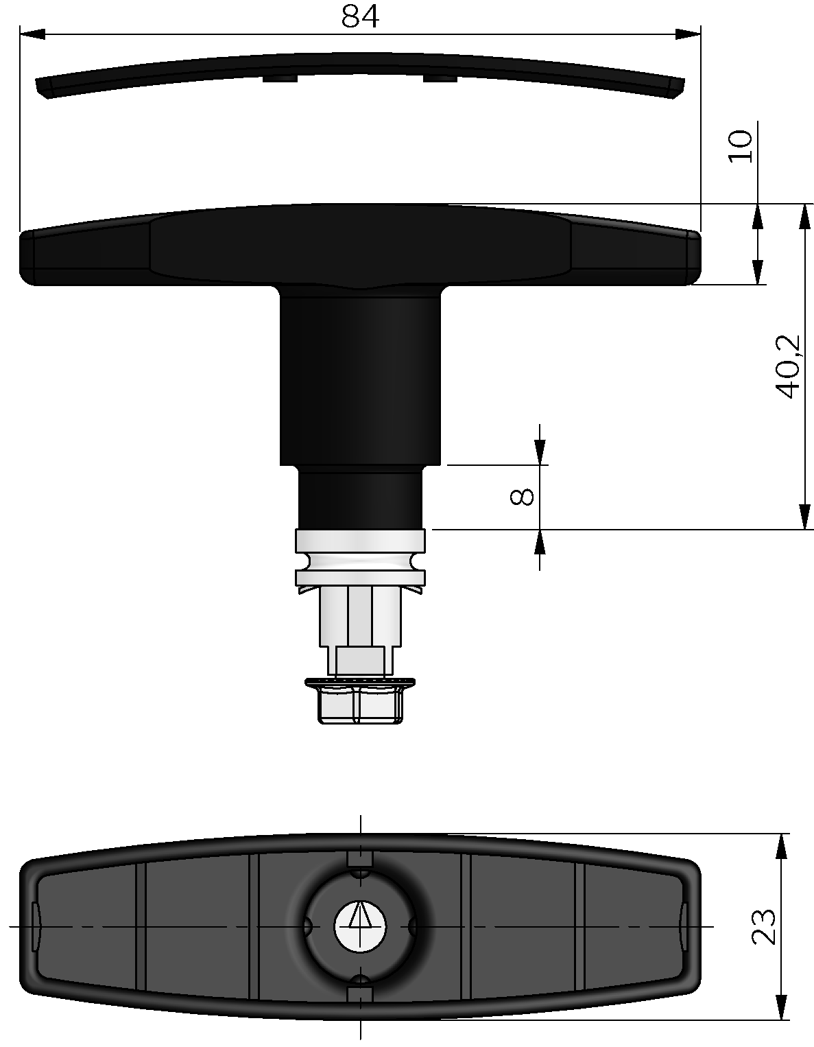 T-Griff für Drehriegelverschlüsse