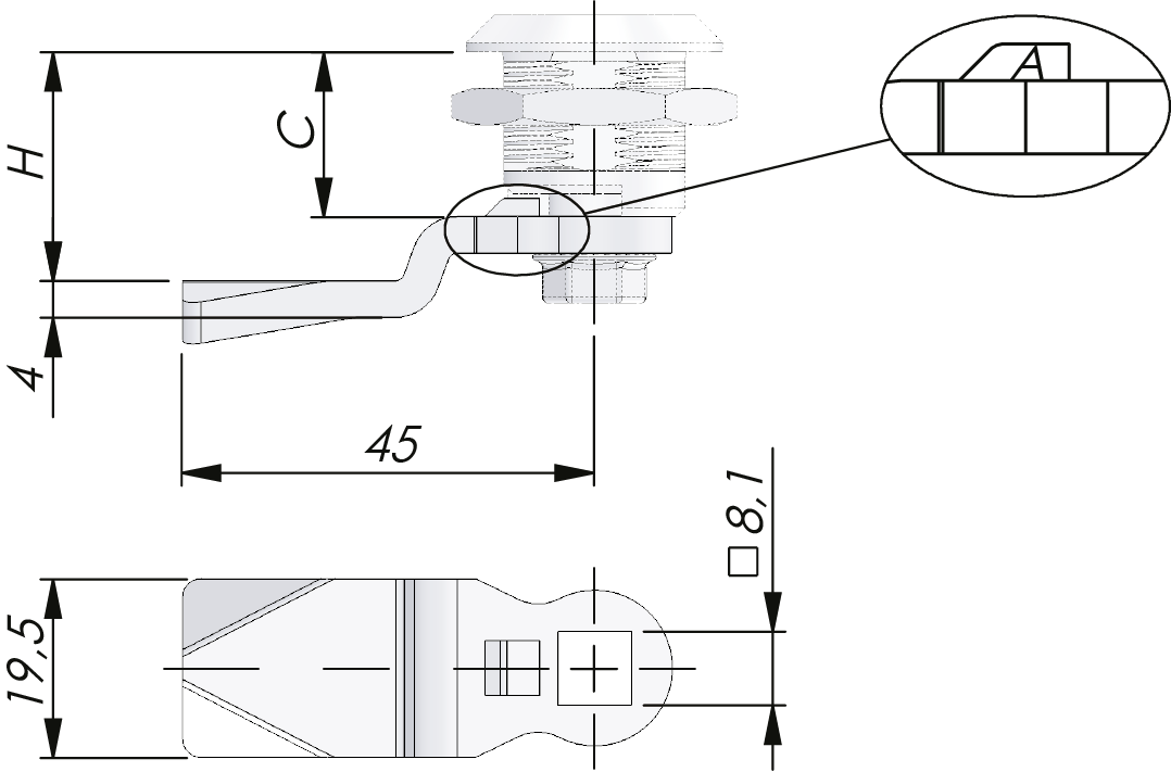 Zungen Classic mit Anschlag für 1-Punkt-Verriegelung aus Stahl
