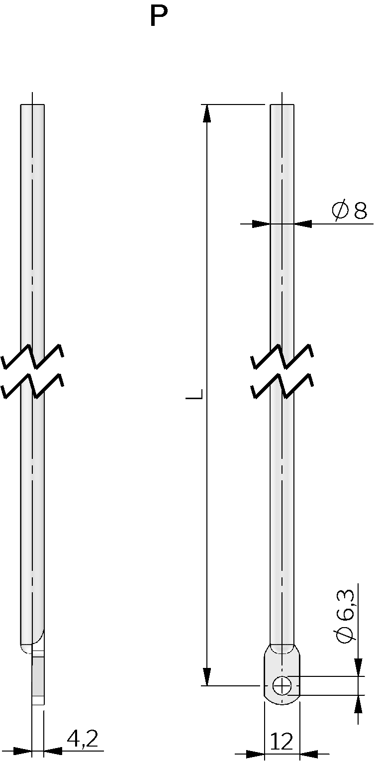 Rundstangen mit abgeflachtem Ende (P) aus Stahl