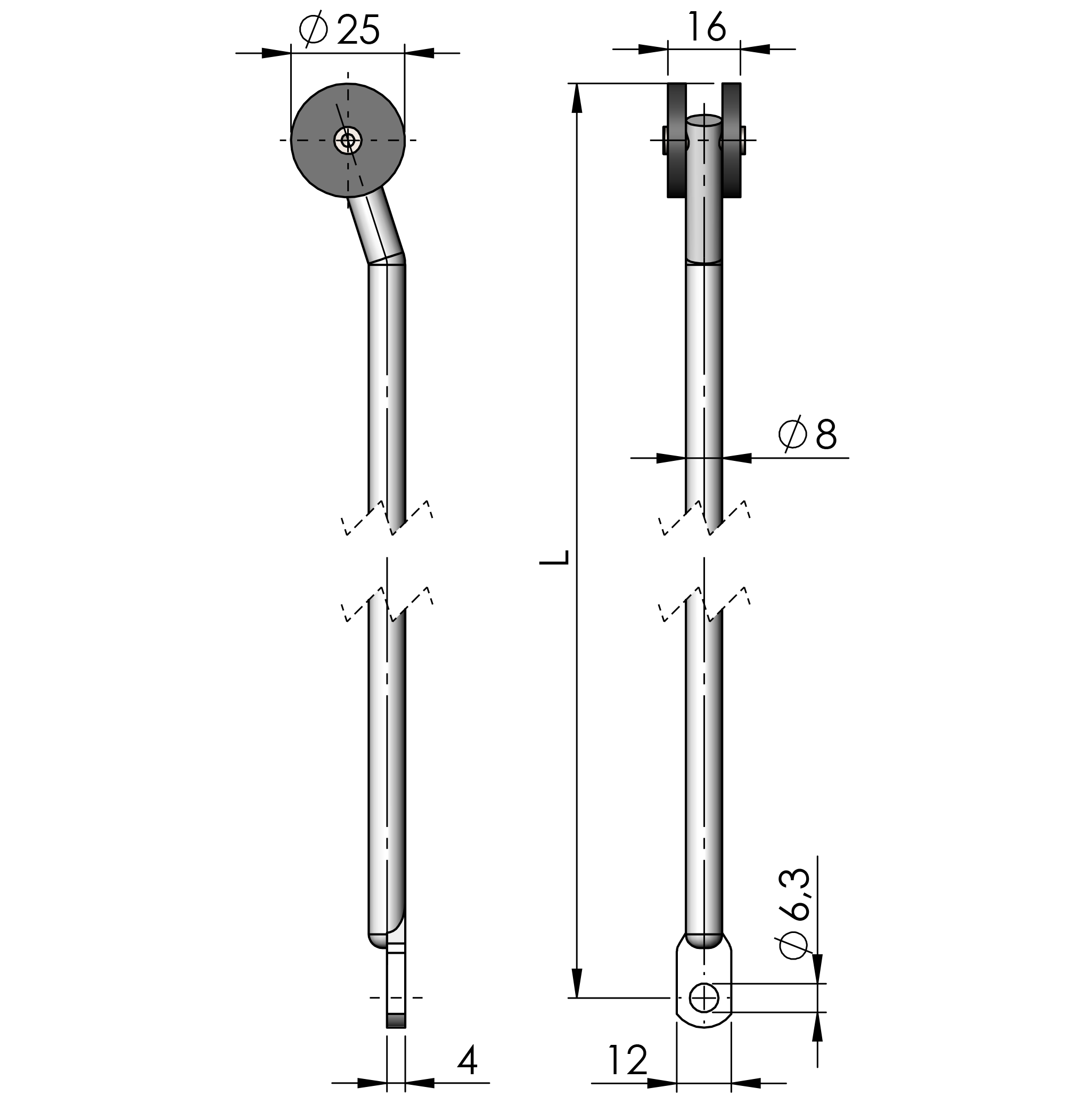 Rundstangen mit Auge 25 mm (R-L) aus Stahl Rundstangen mit Auge 25 mm (R-L) aus Stahl