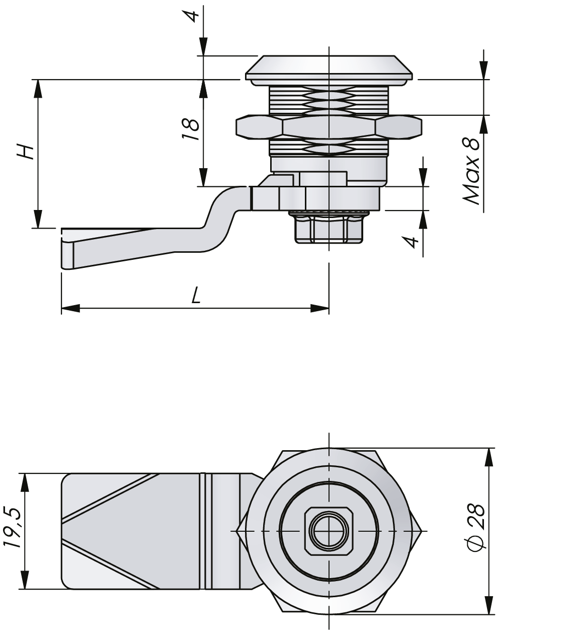 Drehriegelverschluss aus Edelstahl 18 mm