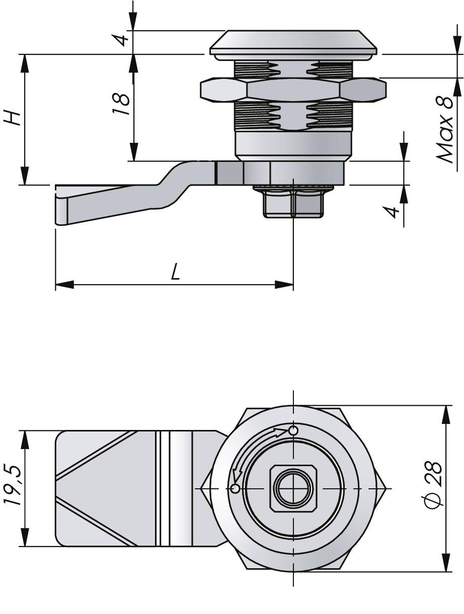 Vibrationsresistenter Drehriegelverschluss aus Edelstahl 18 mm