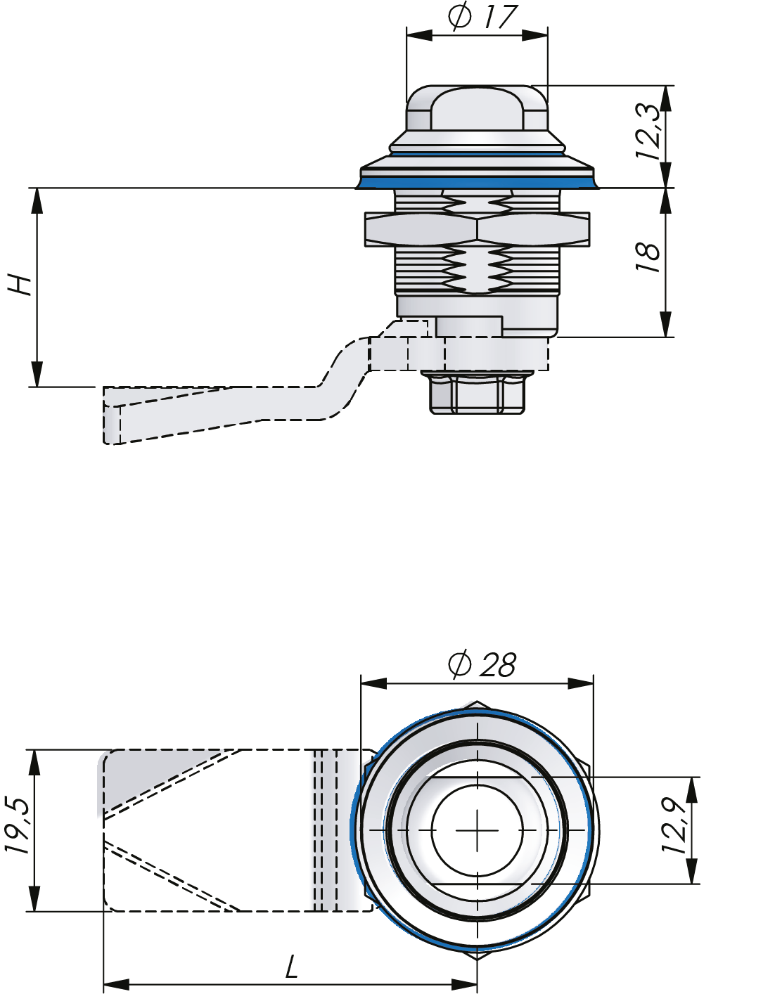 Drehriegelverschluss mit Hygienic Design aus Edelstahl 18 mm