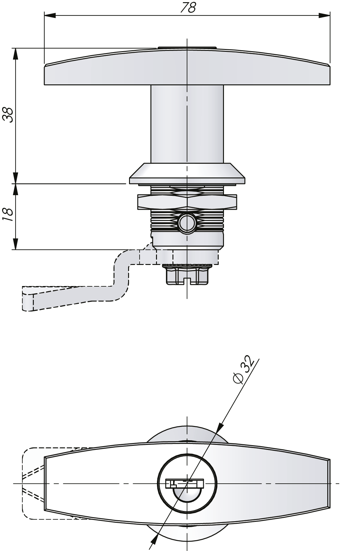 Drehriegelverschluss mit T-Griff aus Edelstahl 18 mm Drehriegelverschluss mit T-Griff aus Edelstahl 18 mm