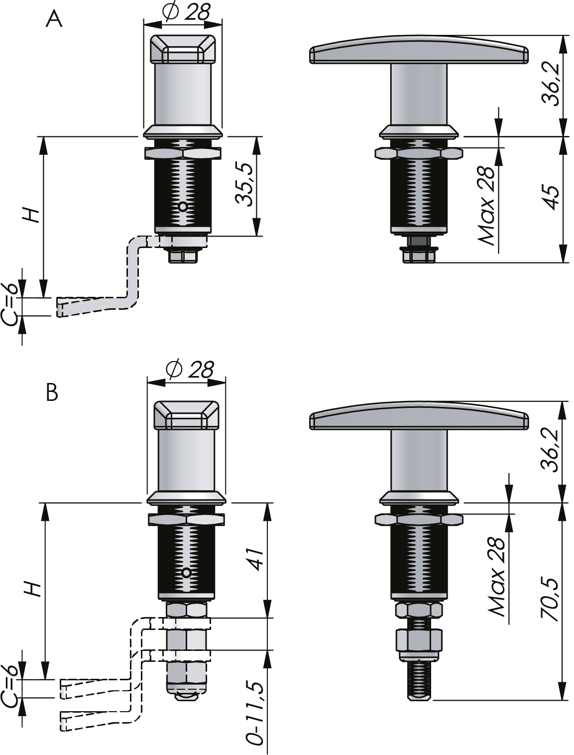 Drehriegel-Kompressionsverschluss mit T-Griff