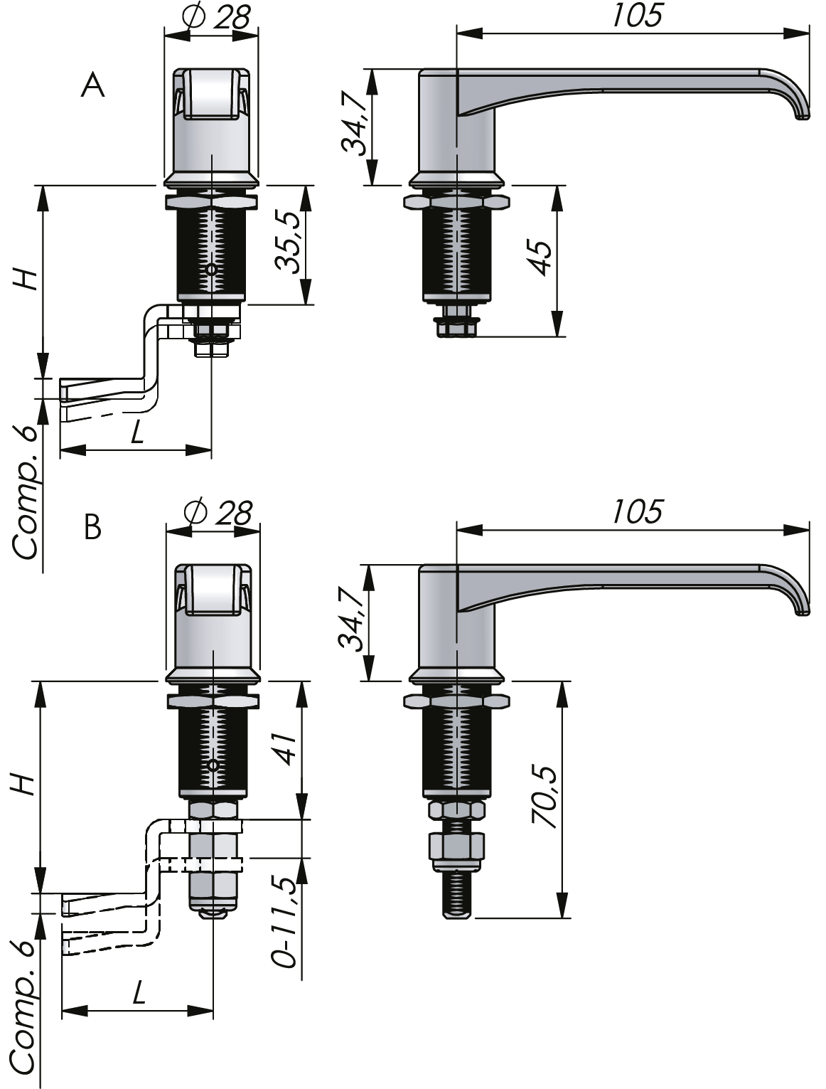 Drehriegel-Kompressionsverschluss mit L-Griff Drehriegel-Kompressionsverschluss mit L-Griff