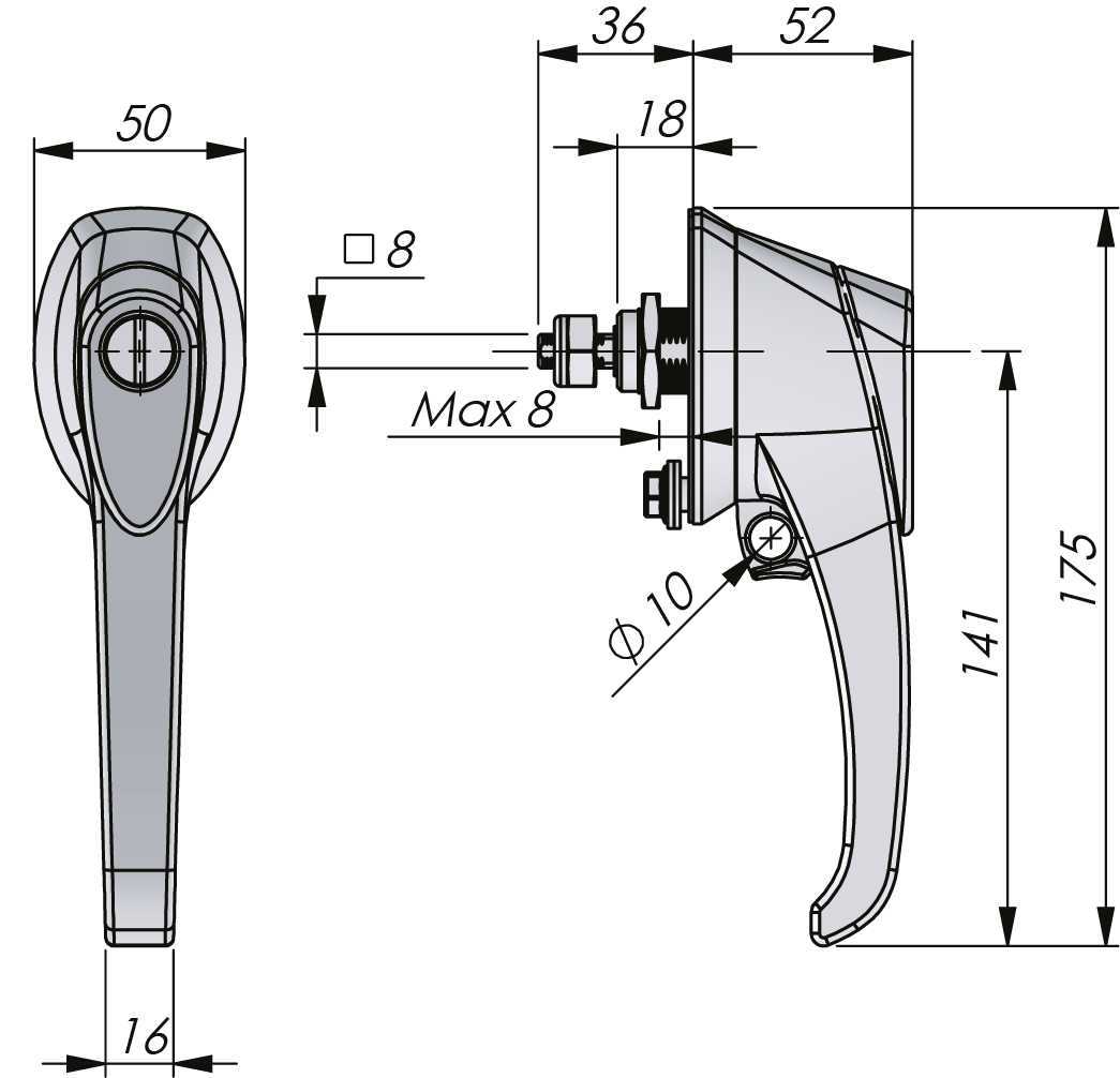 Zweihandgriff Compact aus Edelstahl 36 mm