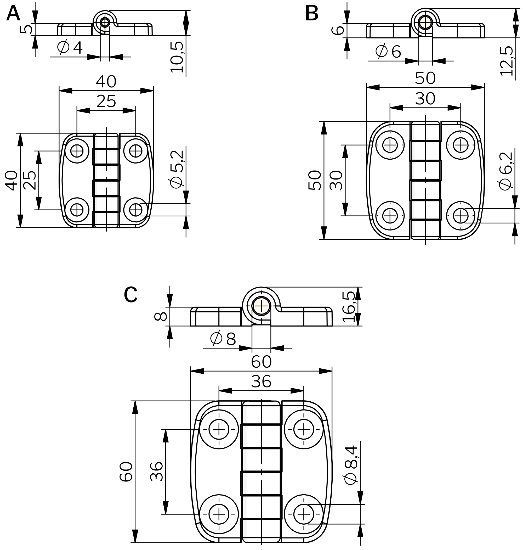Außenliegendes Scharnier 180° aus Edelstahl