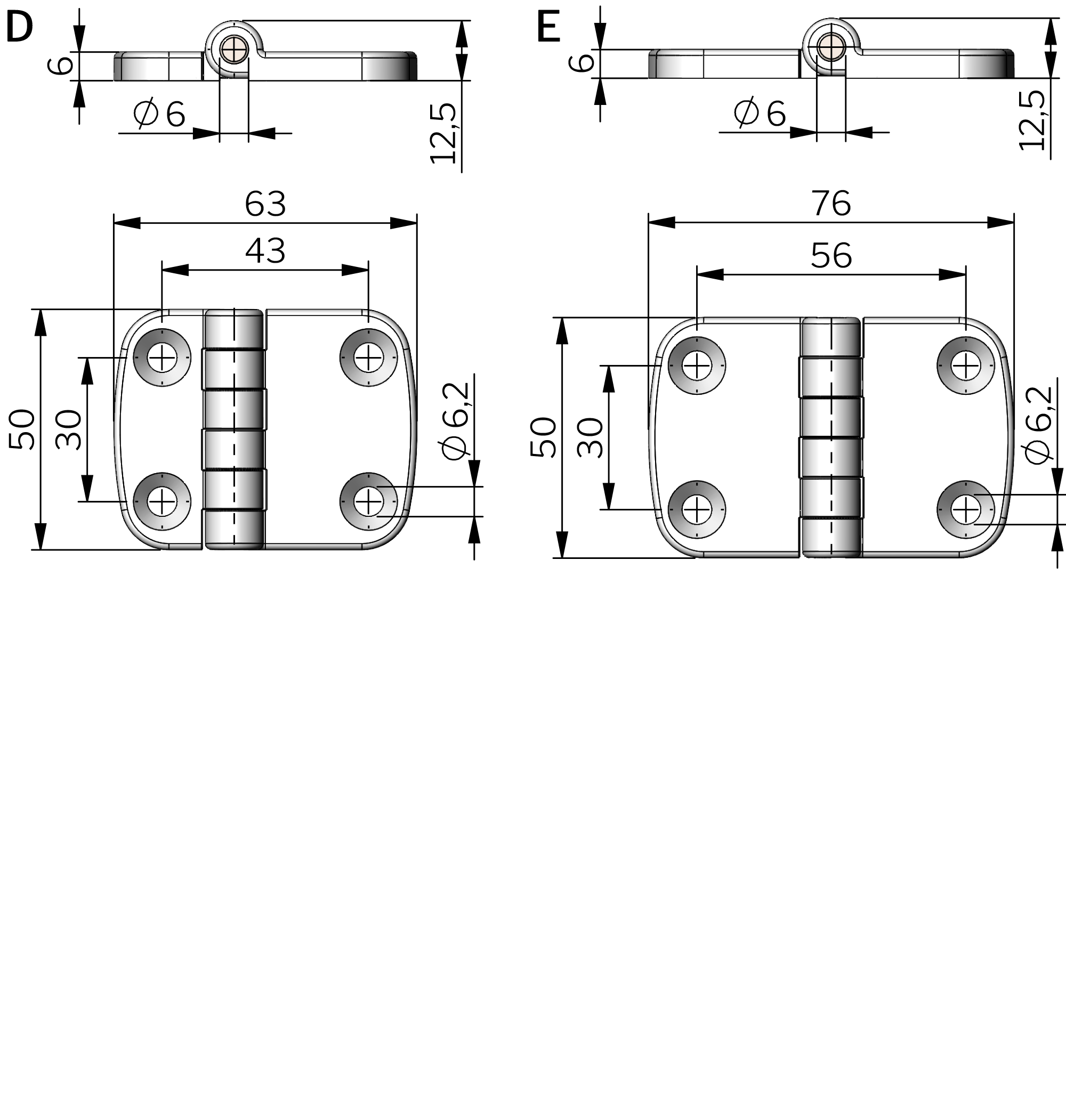 Außenliegendes Scharnier 180° aus Edelstahl